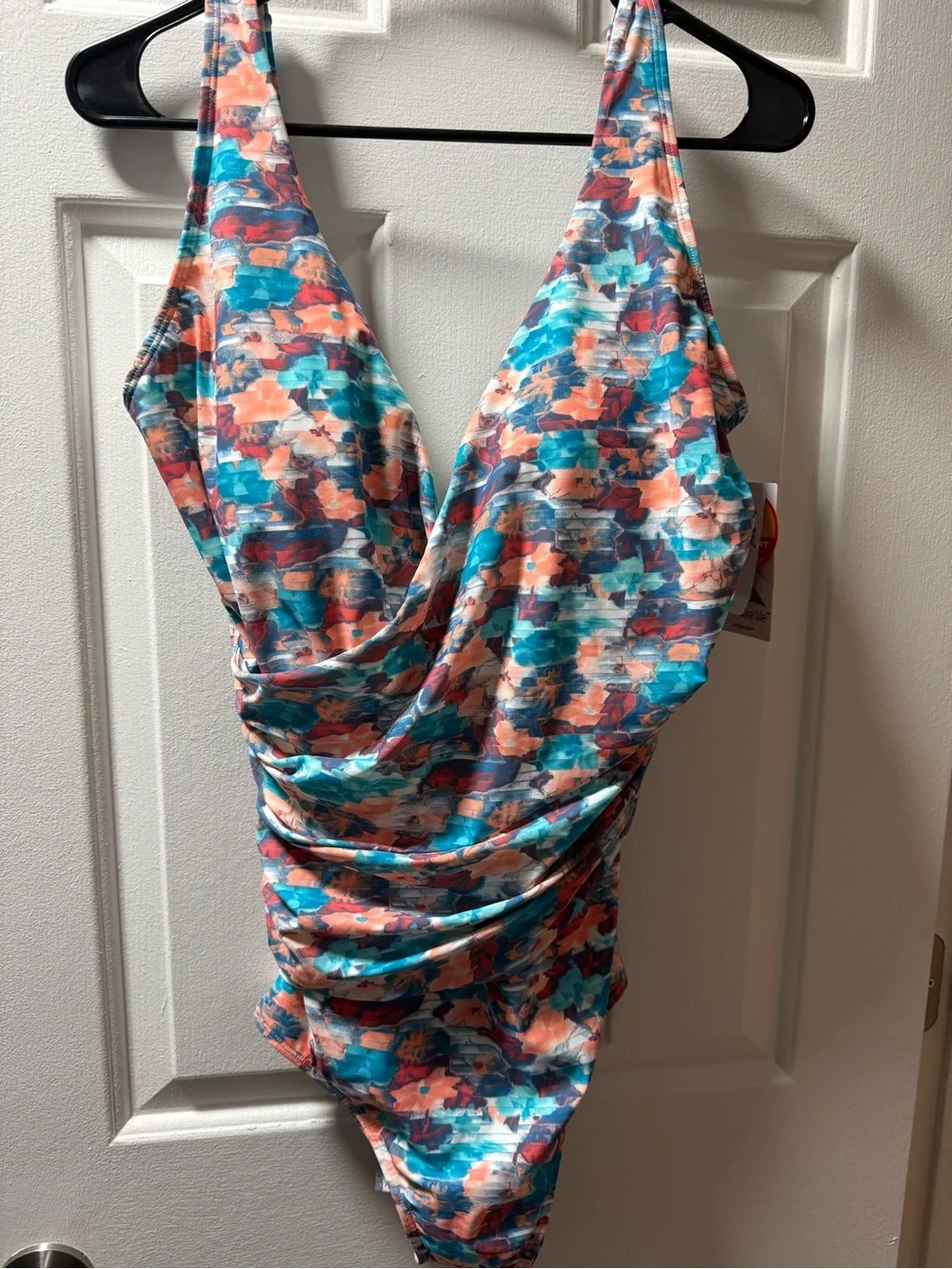 L.L. Bean Floral Brushstroke One-Piece Swimsuit in Teal, Coral, Navy 14 Long